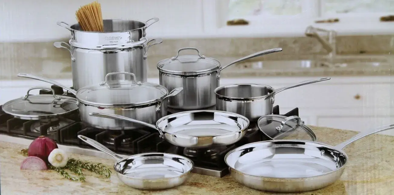 Detailed shot of durable stainless steel cookware.