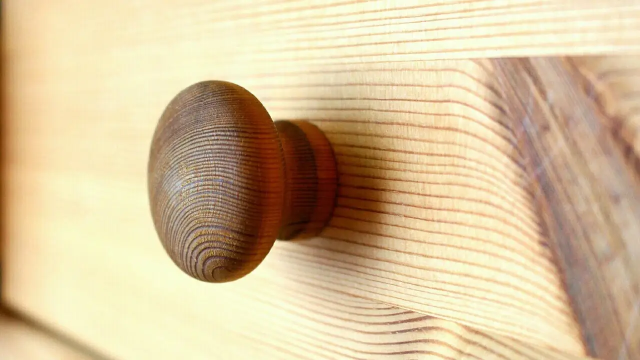 A close-up macro shot of the texture of a wooden handle.