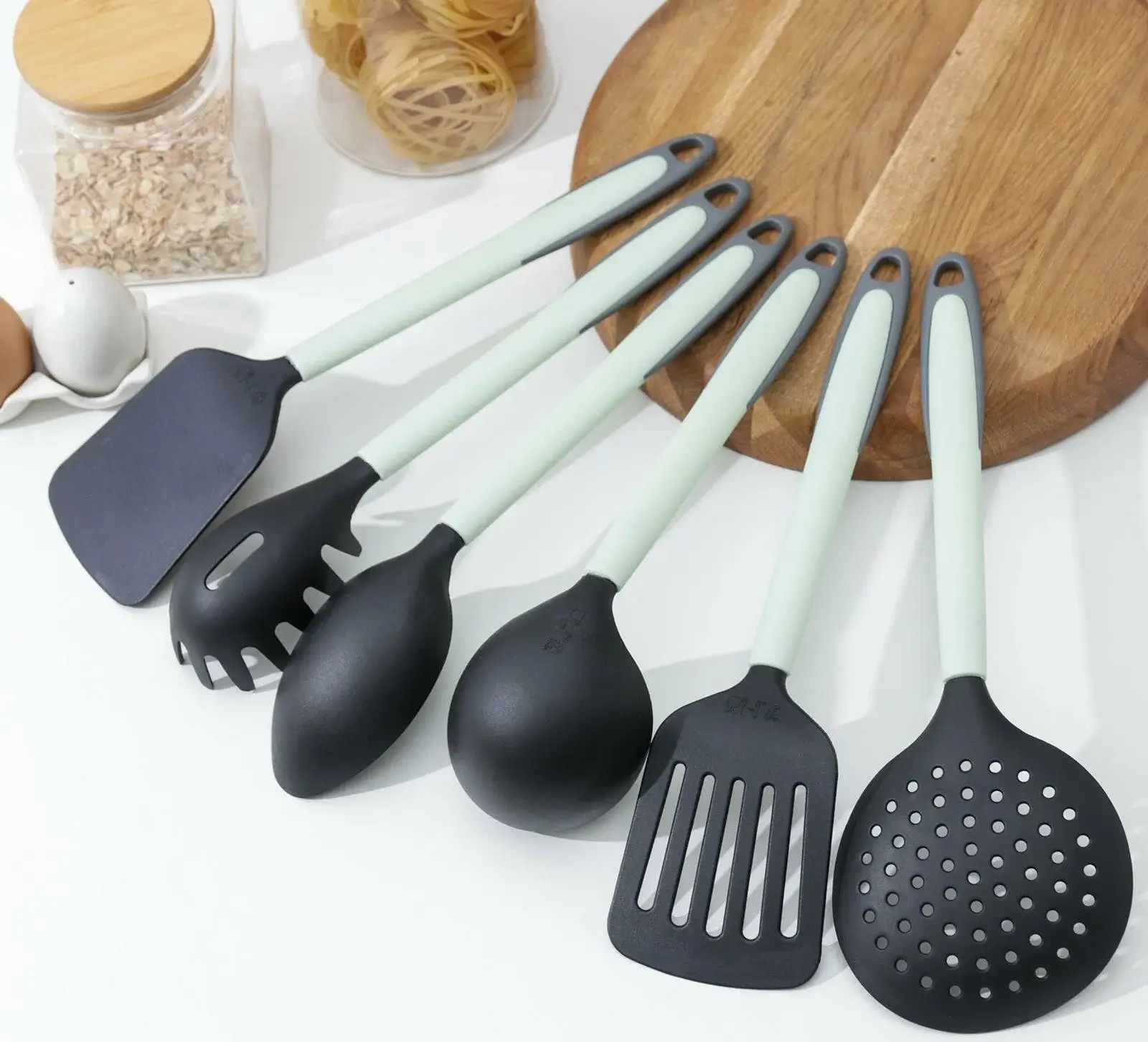 A collection of kitchen tools designed for easy cleaning.